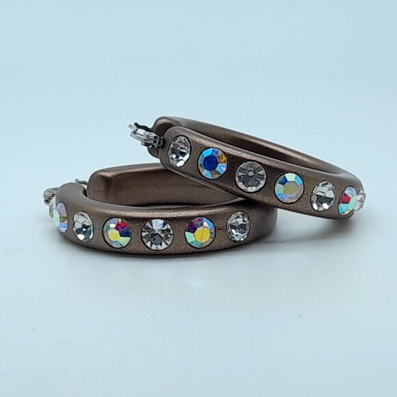 chunky metal copper 1.5 inch Lucite Acrylic wide Hoop clear & ab Fashion earring - Picture 4 of 4